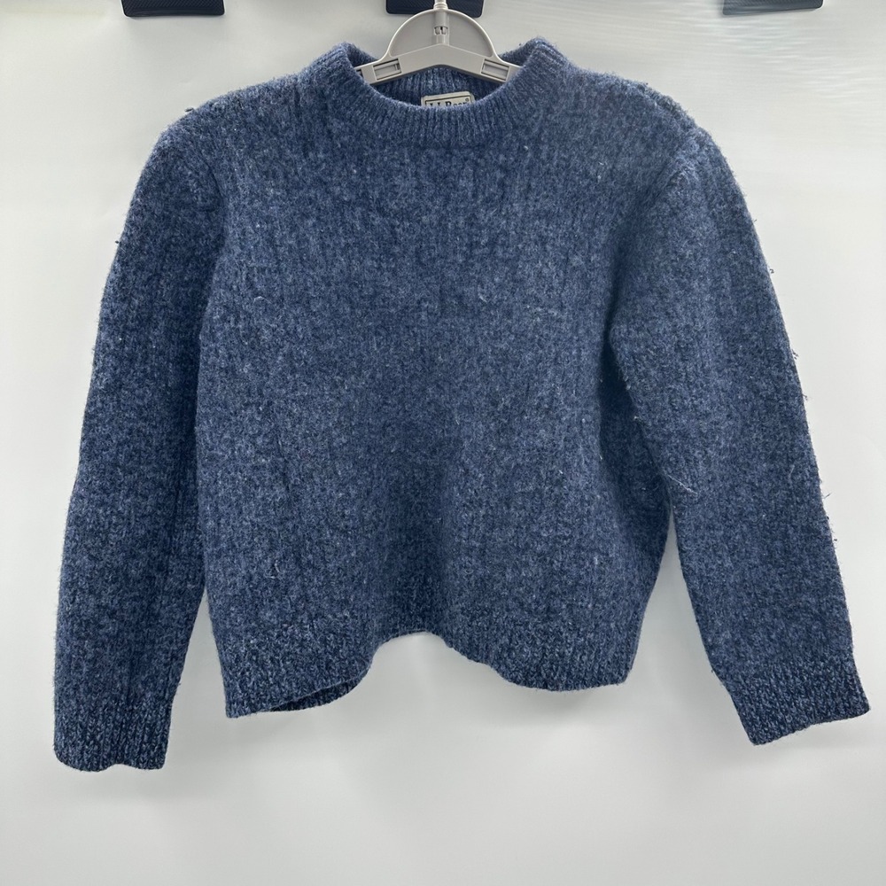 LL Bean Kids XL Blue Lambswool Crewneck Sweater Heathered Knit 500586